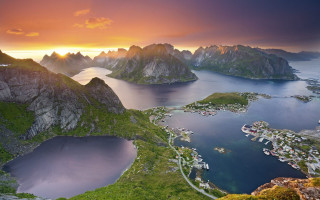 Mountain lake town sunset beautiful - sunset free wallpaper