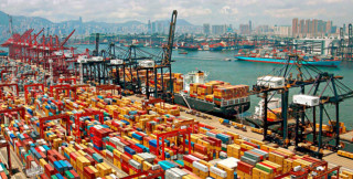 Cargo ship loaded containers port - mesh wire free wallpaper