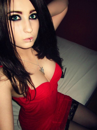 Woman red dress pose hand 3 - her neck free wallpaper