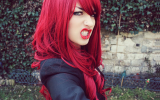 Woman red hair fake tongue - evaline ness free wallpaper