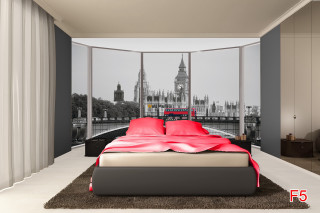 Bedroom large window red sheets - a bedroom free wallpaper
