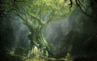 Tree forest light doorway painting - fantasy art free wallpaper