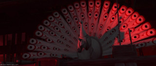 Large red white peacock tail - the dark free wallpaper