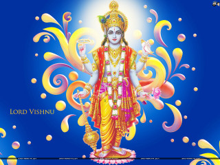 Lord vishnu blue background yellow - blue free wallpaper