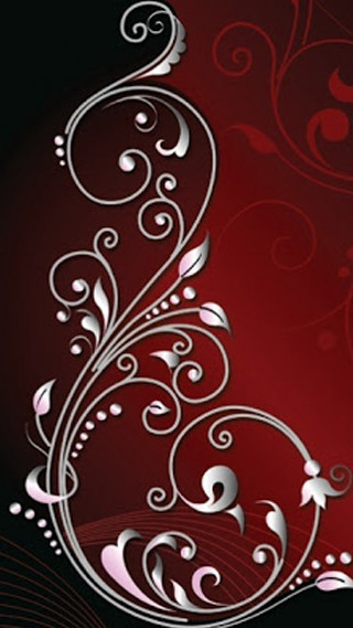 Red black background swirls leaves - ornamental free wallpaper