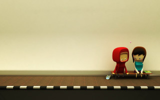 Cartoon couple sitting table rug - a rug in a room free wallpaper