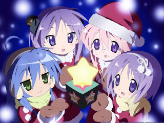 Anime girls christmas snowflakes star - official art free wallpaper for desktop