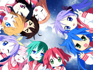 Anime girls colored hair starry - colored free wallpaper