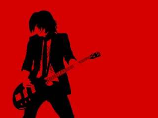 Man guitar red background silhouette - a red wall free wallpaper