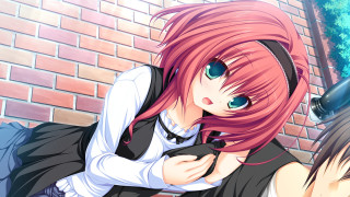 Pink haired girl brick wall 2 - against free wallpaper