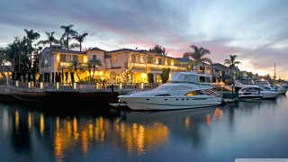 Boat marina dusk house palm - elbridge ayer burbank free wallpaper