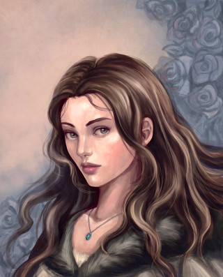 Woman long hair necklace blue 5 - a painting of a woman free wallpaper