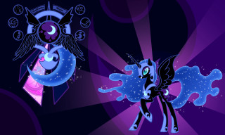 Cartoon pony clock purple background - a blue swirl free wallpaper