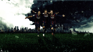 Soccer players running rain city - epic composition free wallpaper