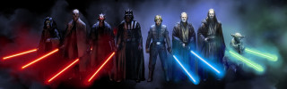 Star wars characters standing line - behind them free wallpaper