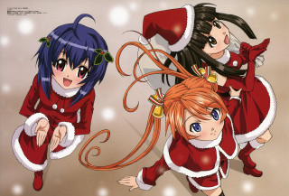 Anime girls red white outfits - blue eye free wallpaper