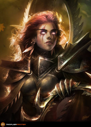 Woman red hair sword in - fantasy art free wallpaper
