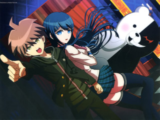 Anime characters panda bear posing - a picture together free wallpaper