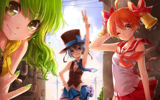 Anime girls green hair hats - one girl free wallpaper