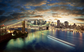 City skyline bridge boat night 2 - a cloudy sky above free wallpaper