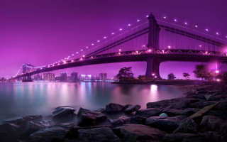 Bridge water city night lights 3 - a bridge over a body of water free wallpaper