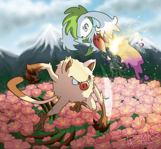 Cartoon cat chasing bird flower - mountain free wallpaper