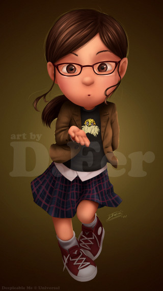 Cartoon girl glasses brown background - character design free wallpaper