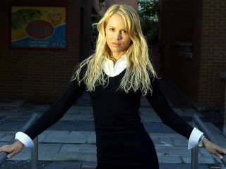 Woman black dress outside building - outside free wallpaper