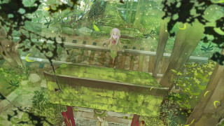 Girl bench forest green tree - a bench in a forest free wallpaper