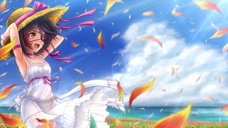 Woman dress hat leaves wind - a white dress and a hat free wallpaper