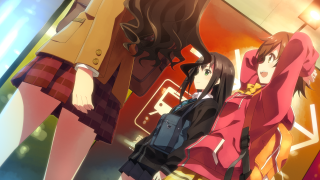 Anime girls red wall yellow - a red wall free wallpaper