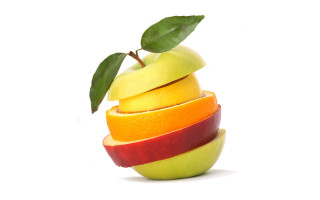 Sliced apples oranges leaves stack - arcimboldo free wallpaper