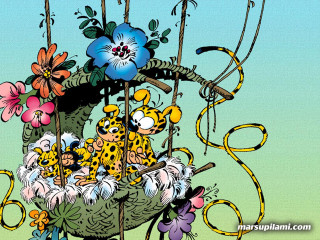 Basket flowers birds blue sky - loony toon free wallpaper