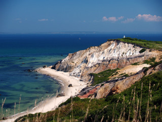 Beach lighthouse cliff grassy hill - a matte painting free wallpaper