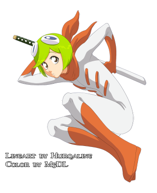 Cartoon character green hair flying - cel free wallpaper