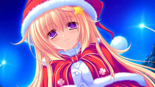 Anime girl santa hat blonde - cheerful free wallpaper