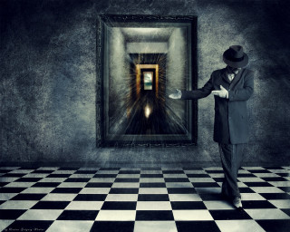 Man suit hat painting hallway - a man in a suit and hat free wallpaper