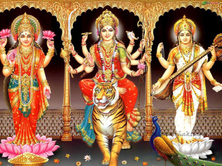 Three deities tiger peacock painting - a painting free wallpaper