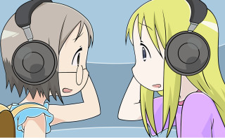 Couple headphones mirror looking together - flat free wallpaper