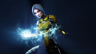 Woman yellow black lightsaber blue - a black light free wallpaper