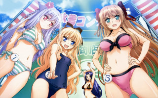 Anime girls bathing suits stage - suit free wallpaper