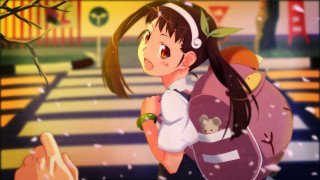 Girl backpack earphones walking snow - a backpack free wallpaper
