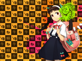 Girl backpack checkered background dragon - her back free wallpaper