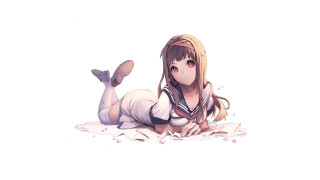 Girl laying ground legs crossed - a white background free wallpaper