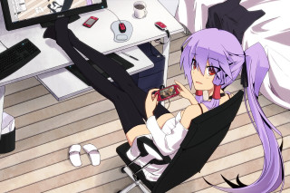 Girl chair computer phone desk - a computer free wallpaper