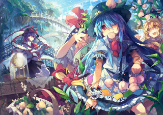 Anime girls bench forest flowers - flower and trees free wallpaper