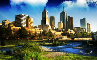 City skyline river bridge foreground 3 - andrew law free wallpaper