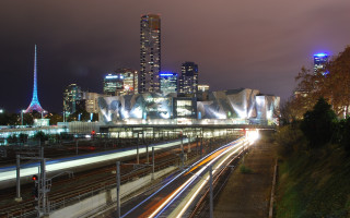 Tokyo city skyline train station - long exposure free wallpaper