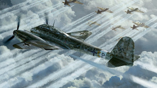 Fighter plane formation sky clouds - dieselpunk free wallpaper