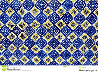Blue yellow tile wall pattern - a mosaic free wallpaper